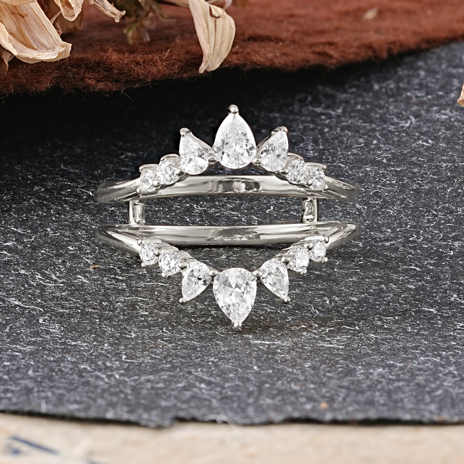 Vintage Crown Moissanite Enhancer Wedding Ring