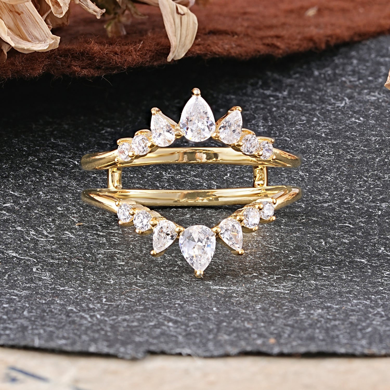 Vintage Crown Moissanite Enhancer Wedding Ring