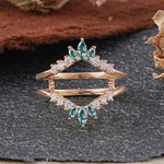Vintage Chevron Crown 6 Moss Agate Enhancer Wedding Band Set - Additional view