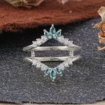 Vintage Chevron Crown 6 Moss Agate Enhancer Wedding Band Set - Additional view