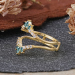 Vintage Chevron Crown 6 Moss Agate Enhancer Wedding Band Set - Additional view