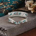 Vintage Marquise Cut Moss Agate Wrap Enhancer Wedding Band Set - Additional view