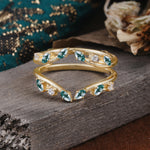 Vintage Marquise Cut Moss Agate Wrap Enhancer Wedding Band Set - Additional view