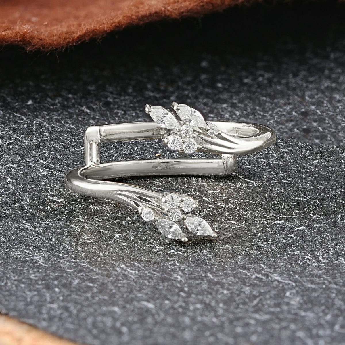 Nature Inspired Marquise Moissanite Leaf Wrap Enhancer Wedding Band - Additional view