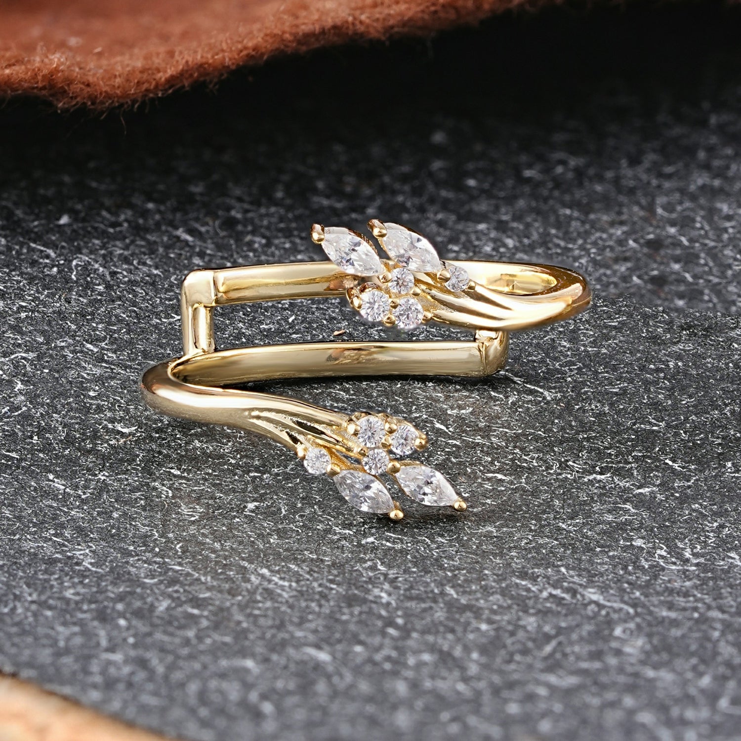 Nature Inspired Marquise Moissanite Leaf Wrap Enhancer Wedding Band - Additional view