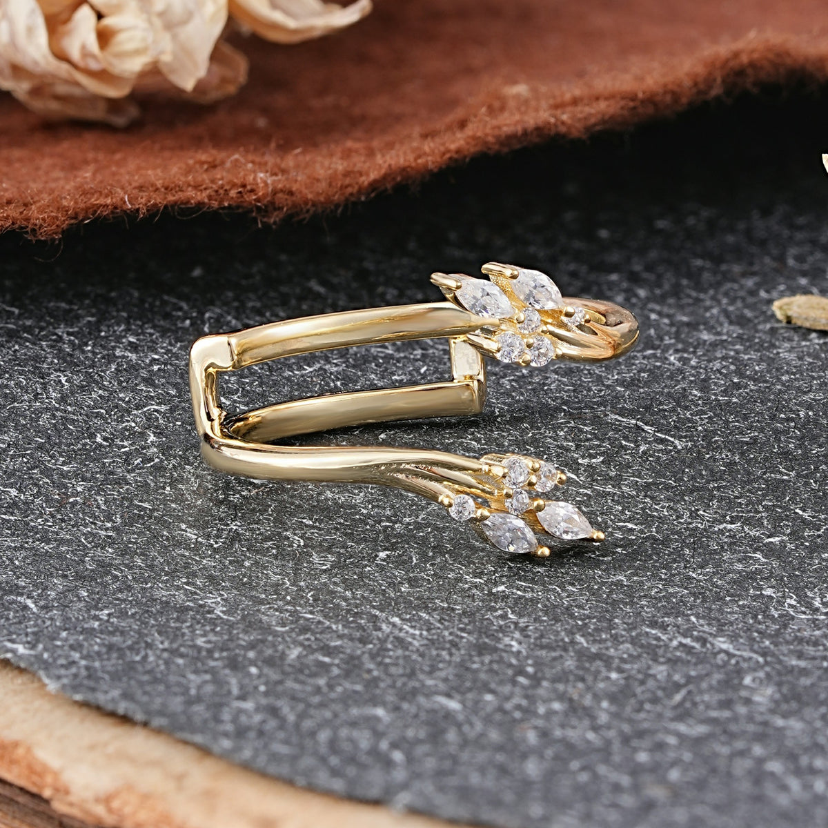 Nature Inspired Marquise Moissanite Leaf Wrap Enhancer Wedding Band - Additional view