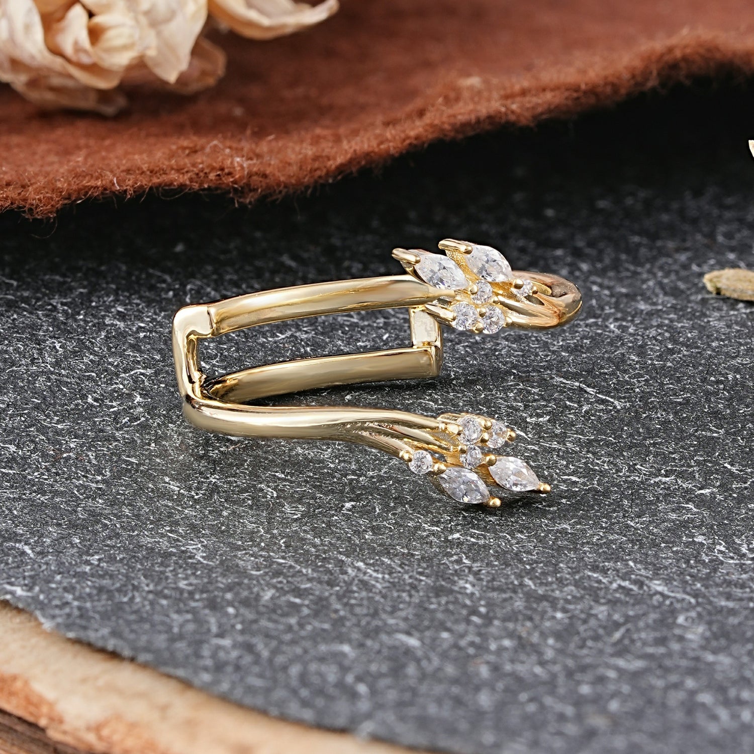 Nature Inspired Marquise Moissanite Leaf Wrap Enhancer Wedding Band - Additional view