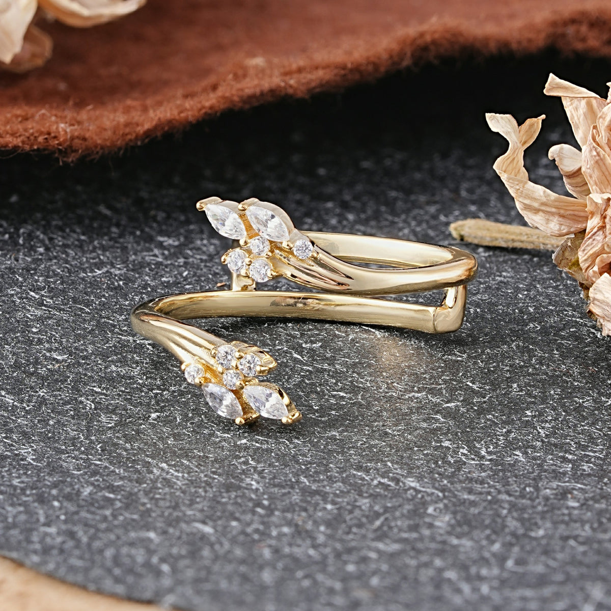 Nature Inspired Marquise Moissanite Leaf Wrap Enhancer Wedding Band - Additional view