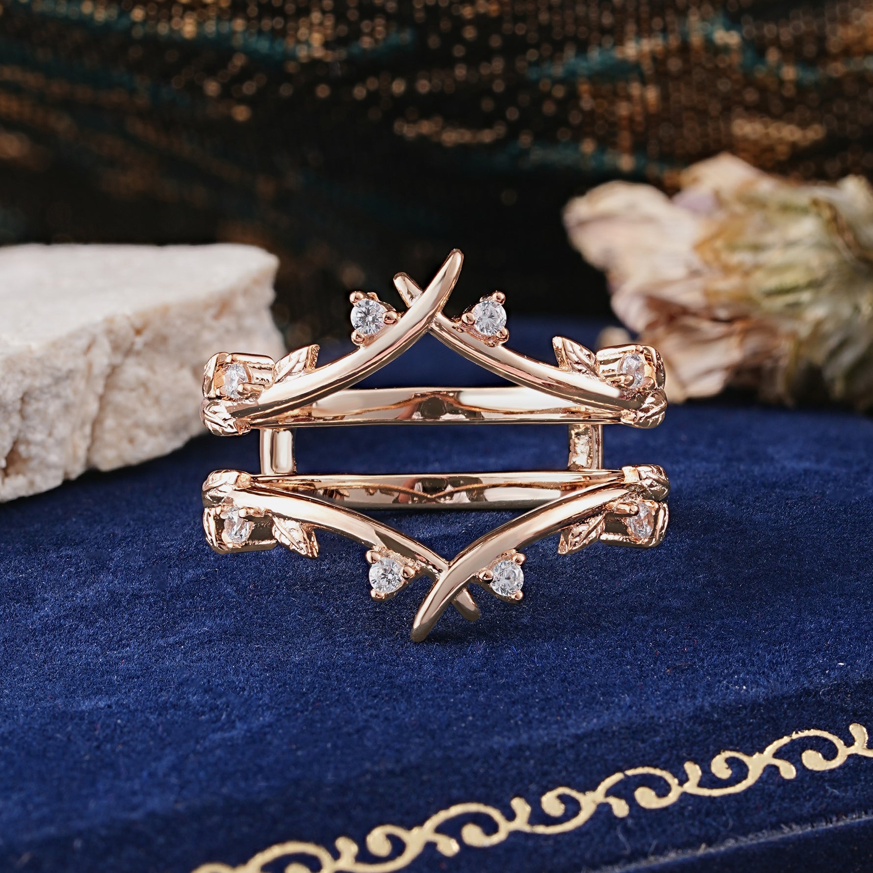 Leaf Branch Double Layer Open Moissanite Wedding Band - Additional view