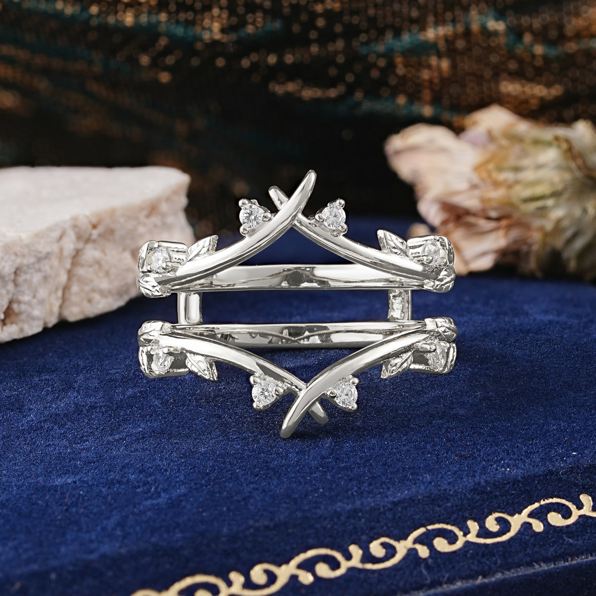 Leaf Branch Double Layer Open Moissanite Wedding Band - Additional view