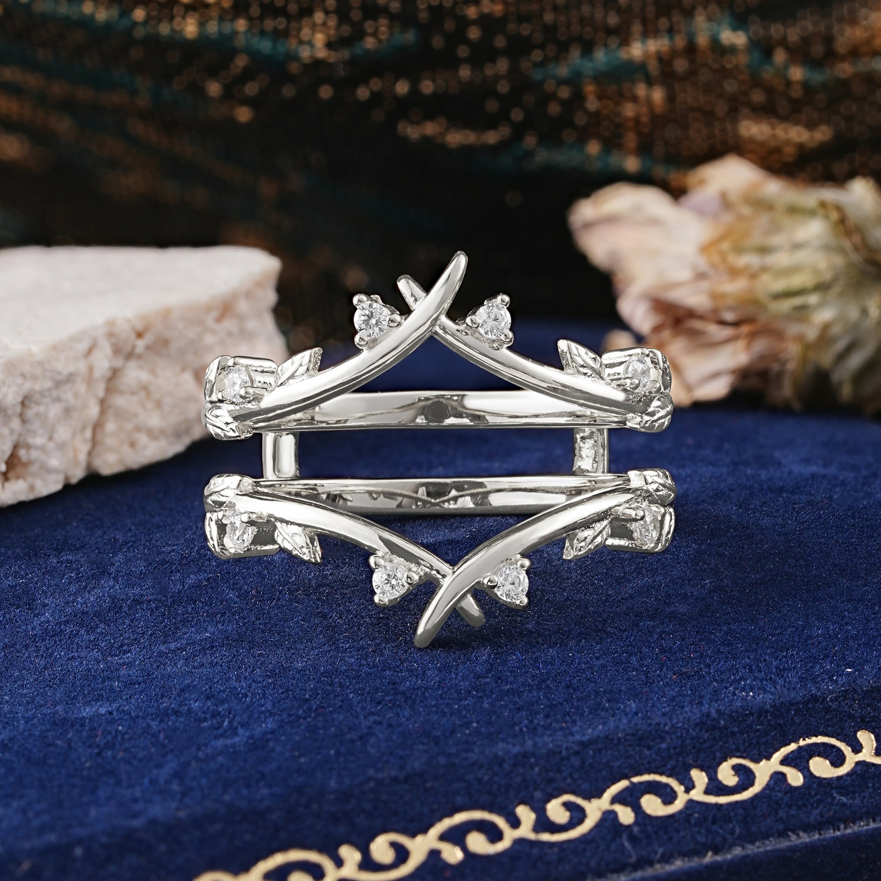 Leaf Branch Double Layer Open Moissanite Wedding Band - Additional view