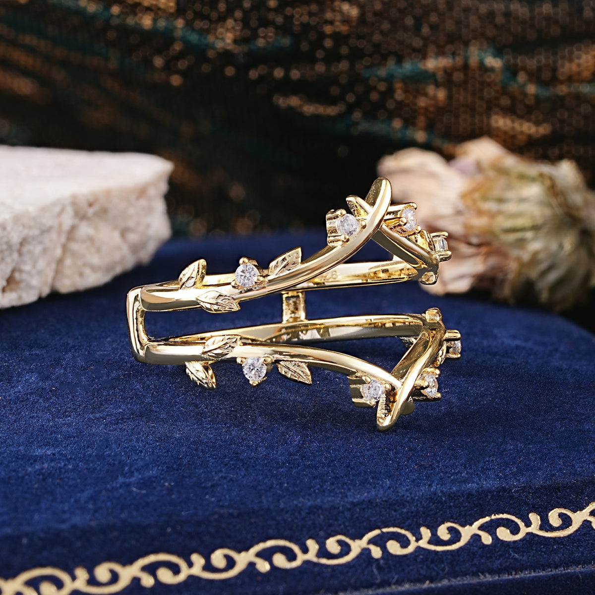 Leaf Branch Double Layer Open Moissanite Wedding Band - Additional view
