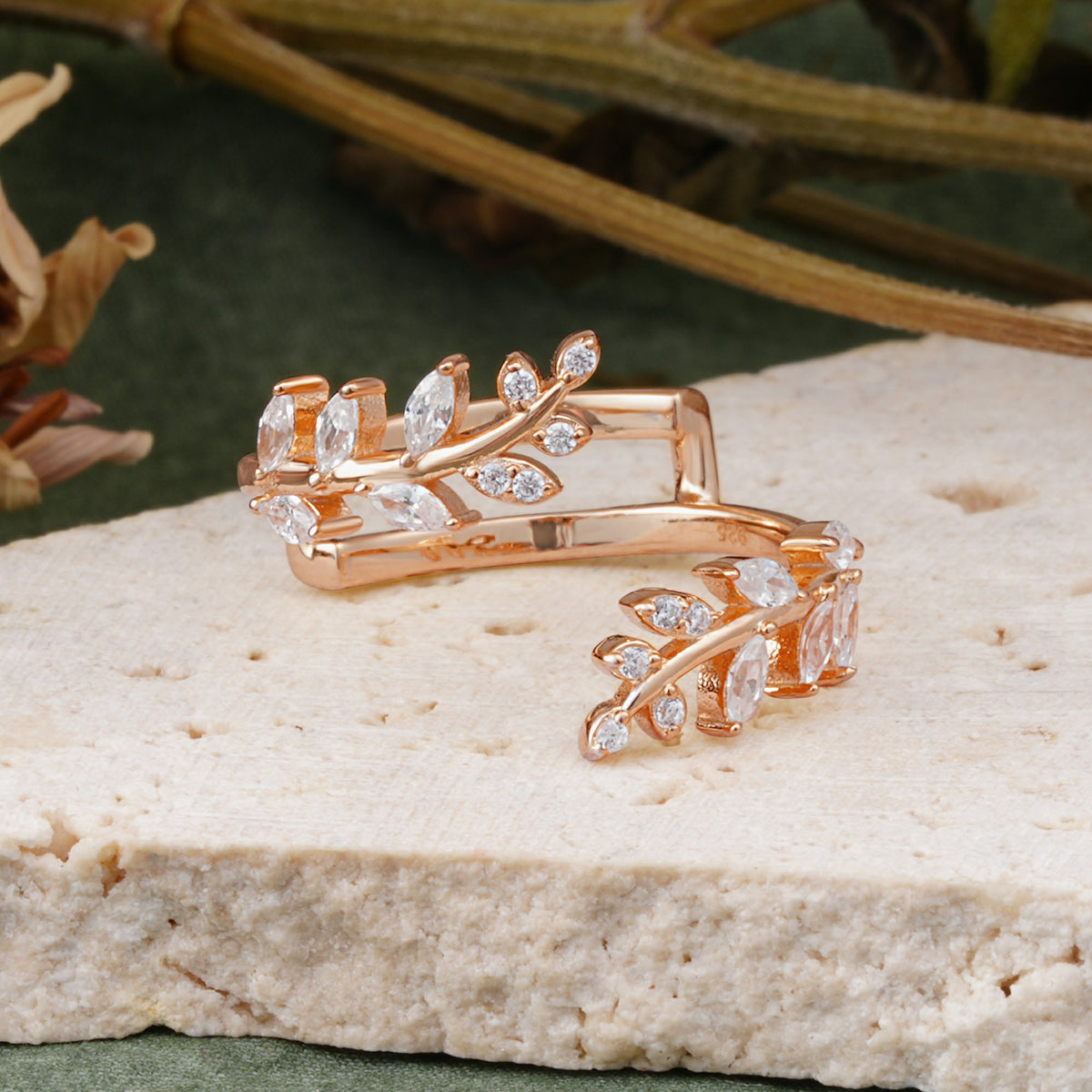 Nature Inspired Leaf Wrap Enhancer Band with Mixed Cut Moissanite Accents - Additional view