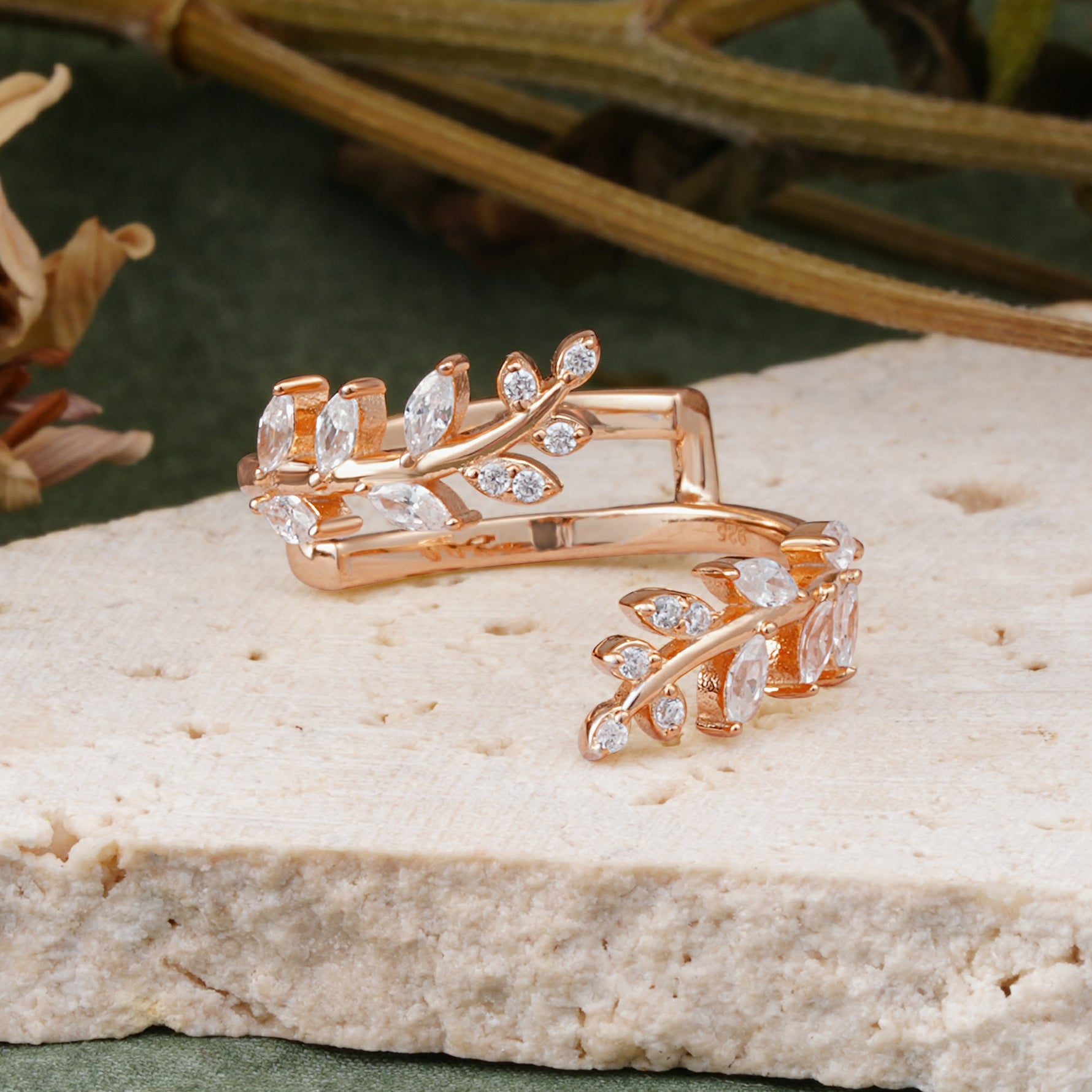 Nature Inspired Leaf Wrap Enhancer Band with Mixed Cut Moissanite Accents - Additional view