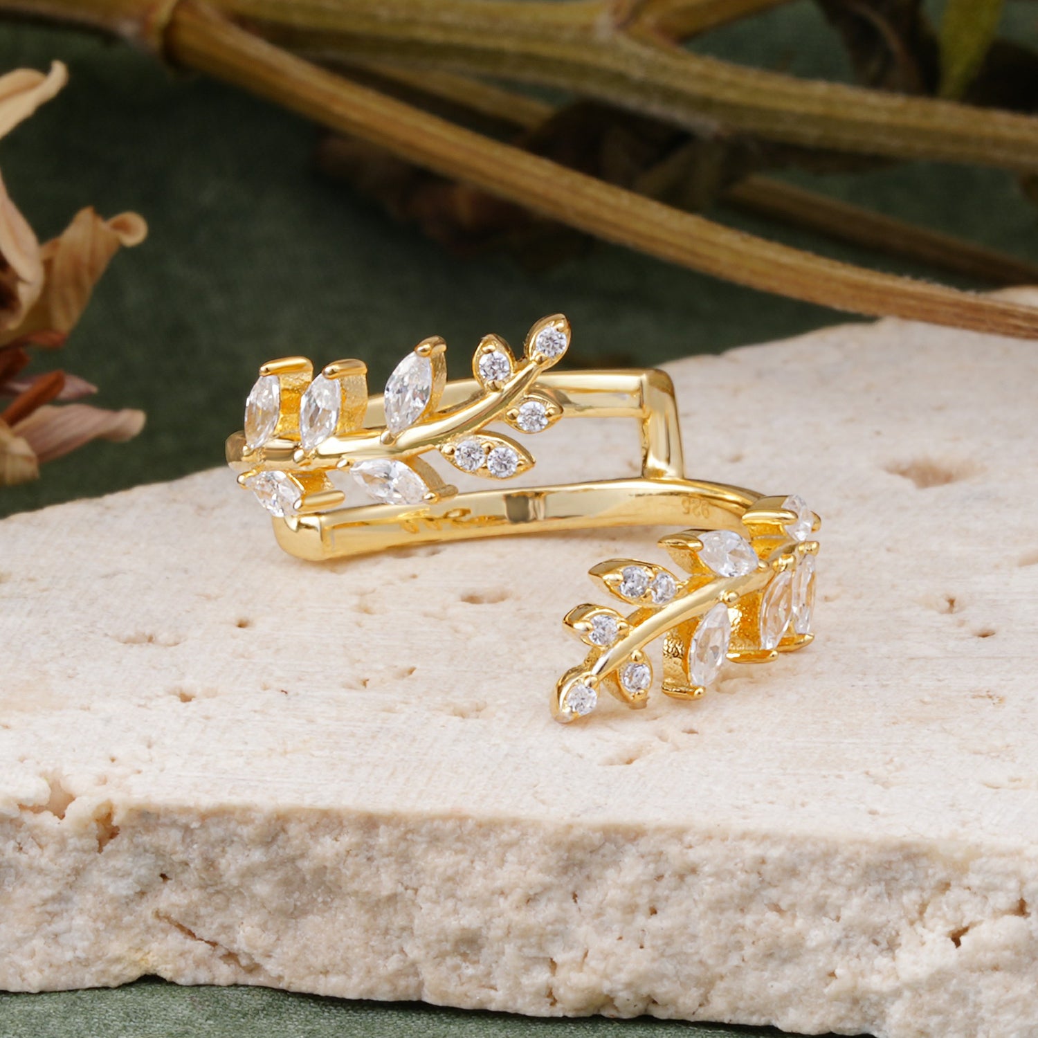 Nature Inspired Leaf Wrap Enhancer Band with Mixed Cut Moissanite Accents - Additional view