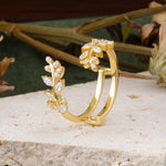 Nature Inspired Leaf Wrap Enhancer Band with Mixed Cut Moissanite Accents - Additional view