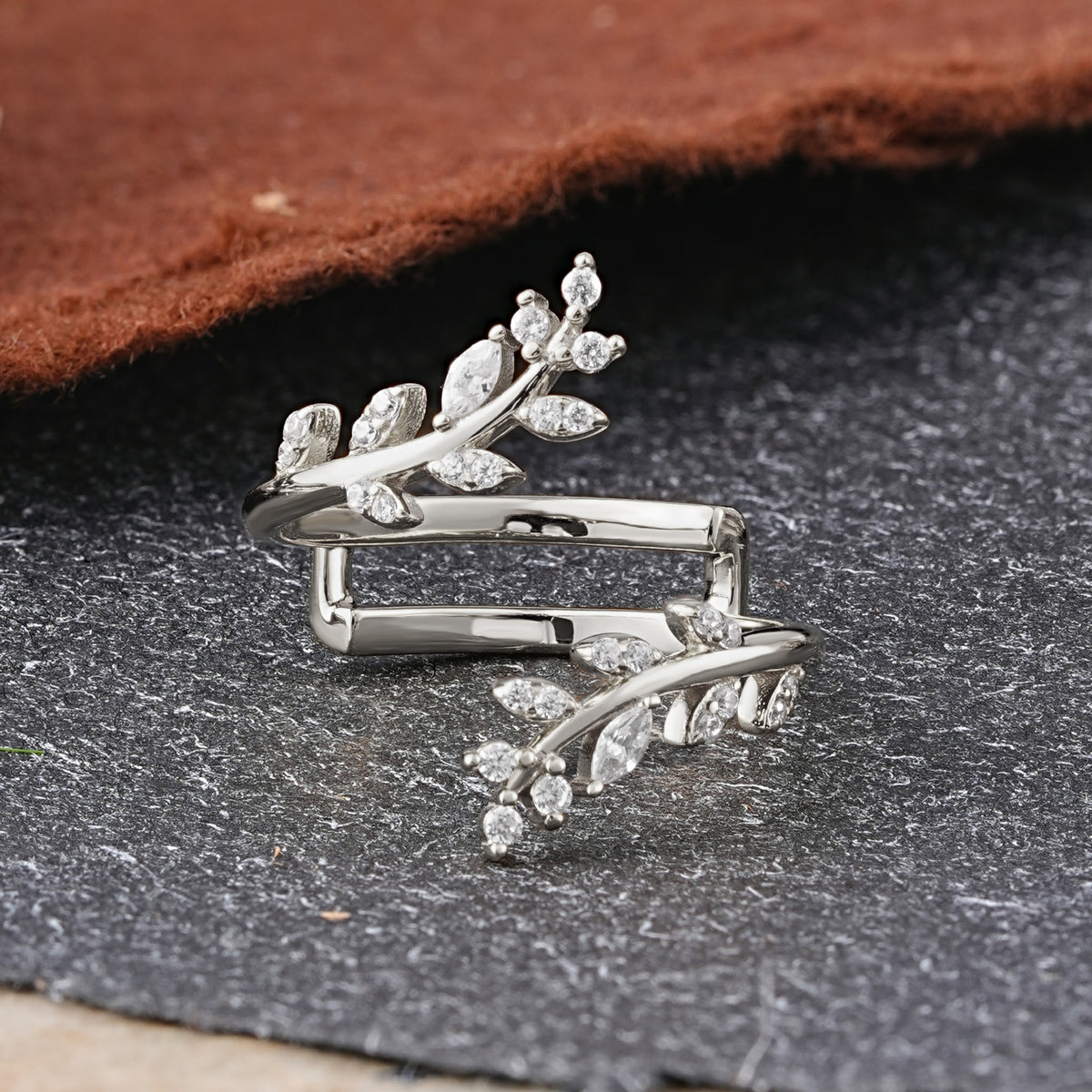 Vintage Nature Inspired Olive Branch Moissanite Enhancer Wedding Band - Additional view