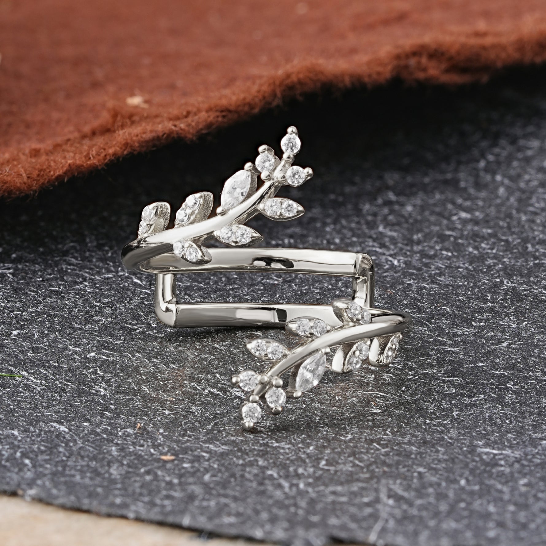 Vintage Nature Inspired Olive Branch Moissanite Enhancer Wedding Band - Additional view