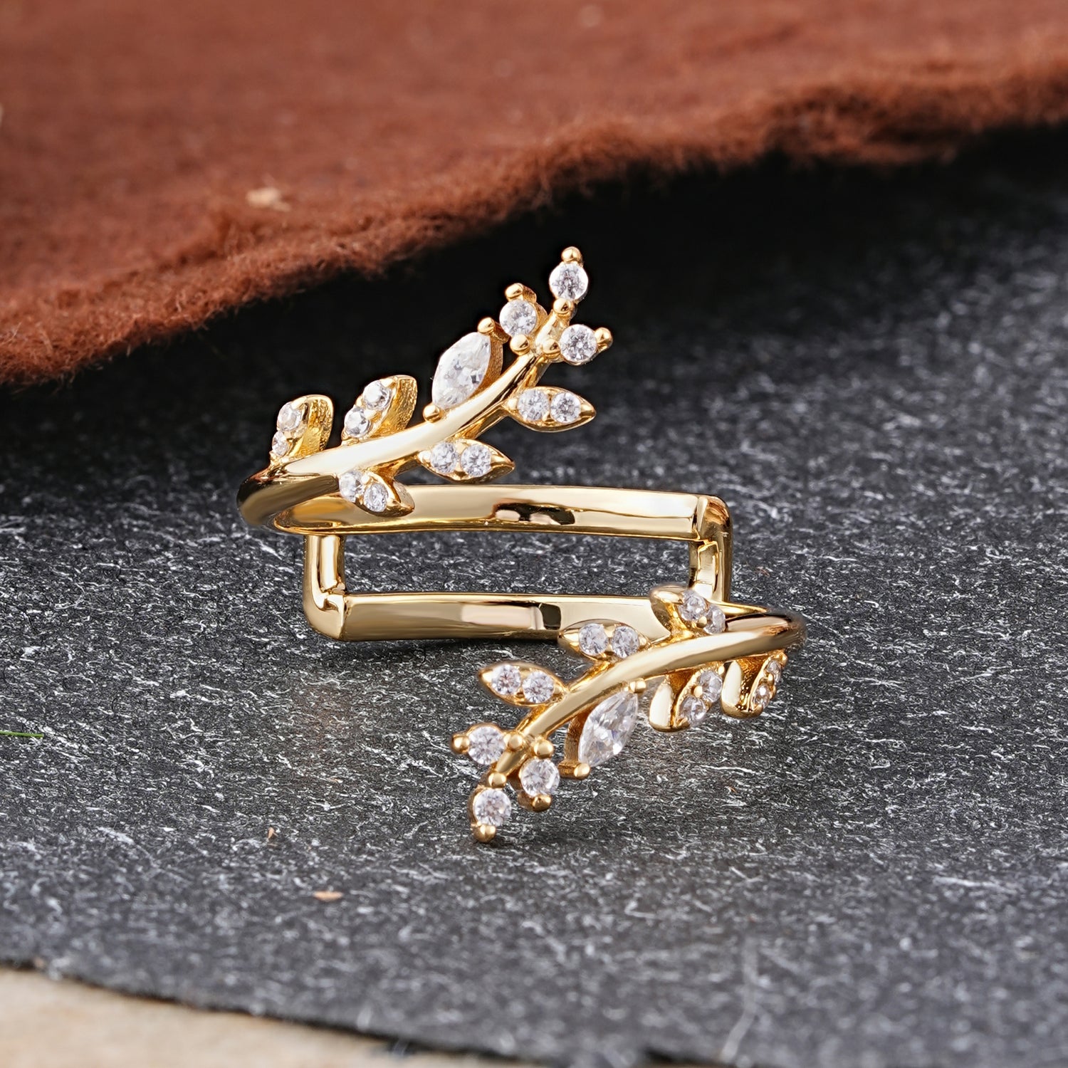 Vintage Nature Inspired Olive Branch Moissanite Enhancer Wedding Band - Additional view