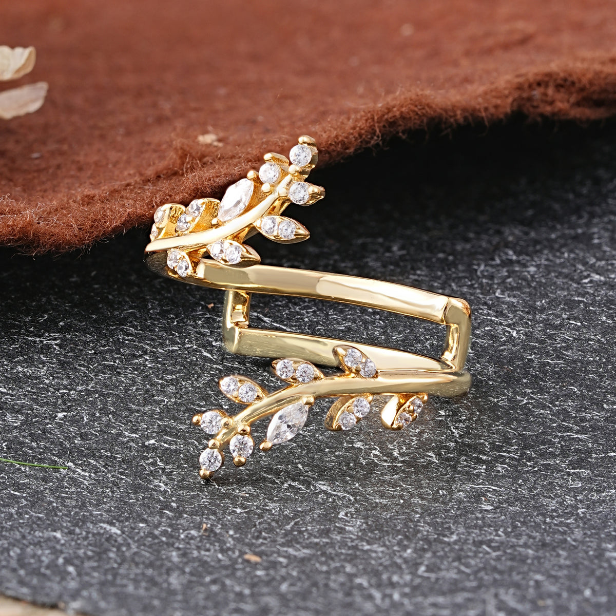 Vintage Nature Inspired Olive Branch Moissanite Enhancer Wedding Band - Additional view