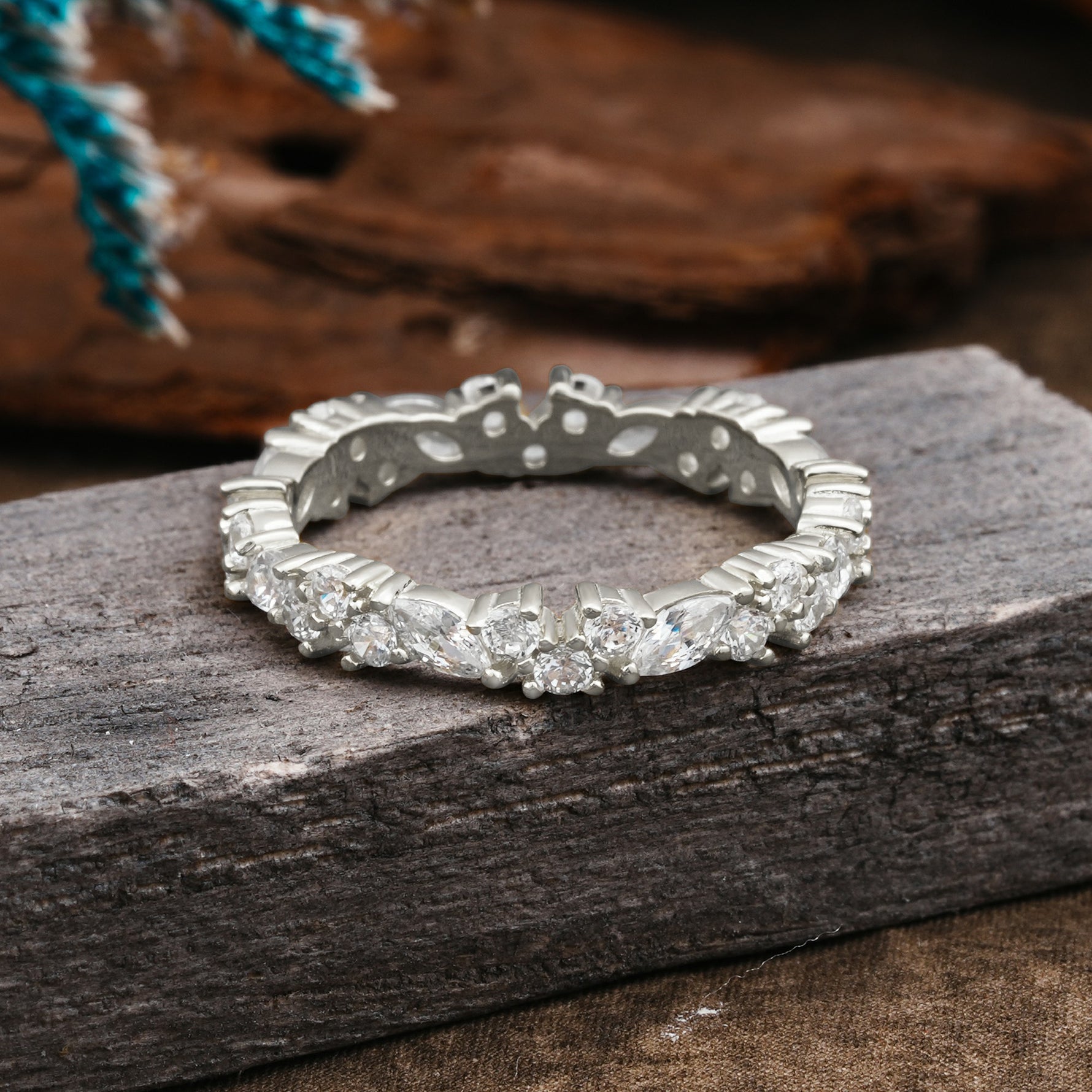 Vintage Mixed Cut Moissanite Eternity Wedding Band - Additional view
