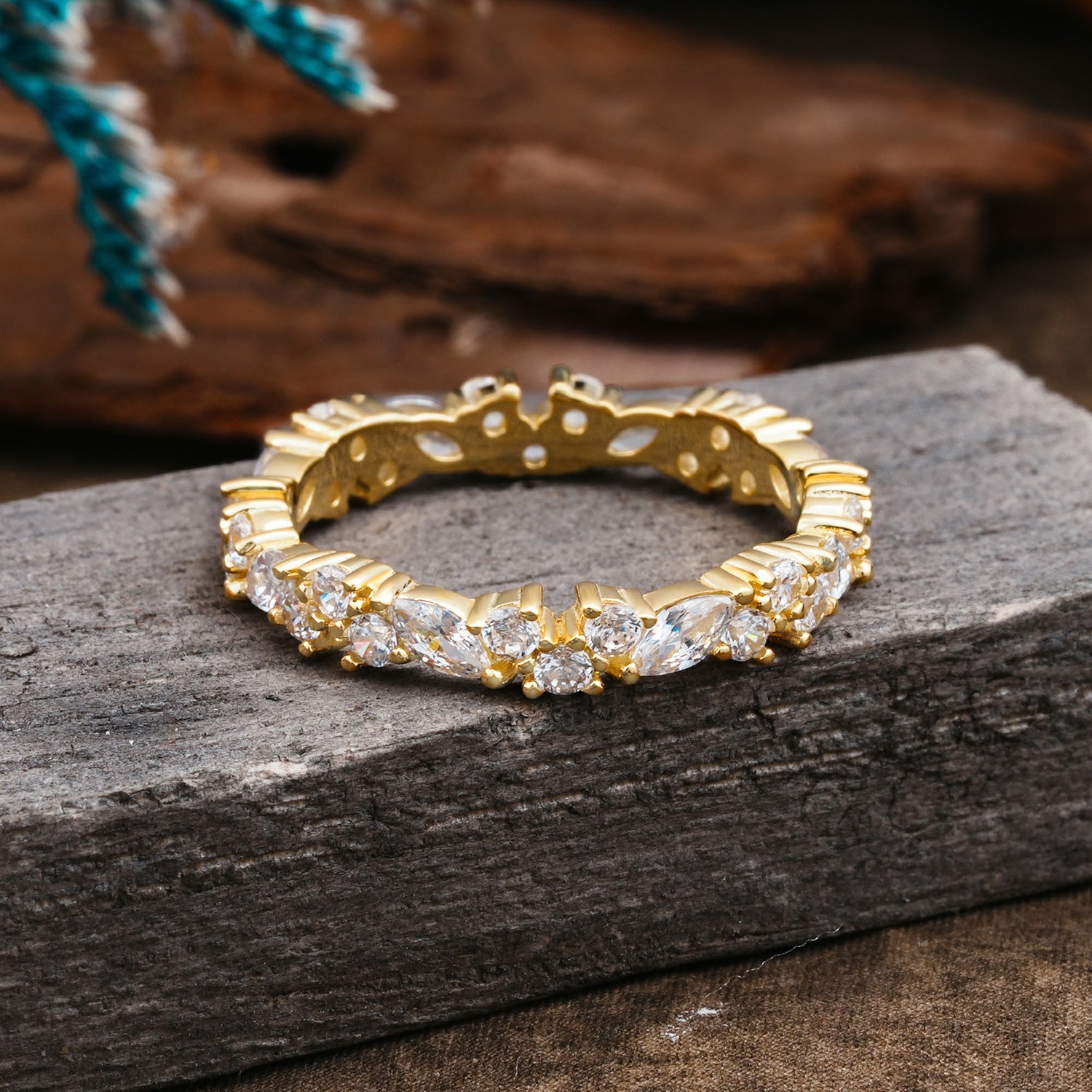 Vintage Mixed Cut Moissanite Eternity Wedding Band - Additional view