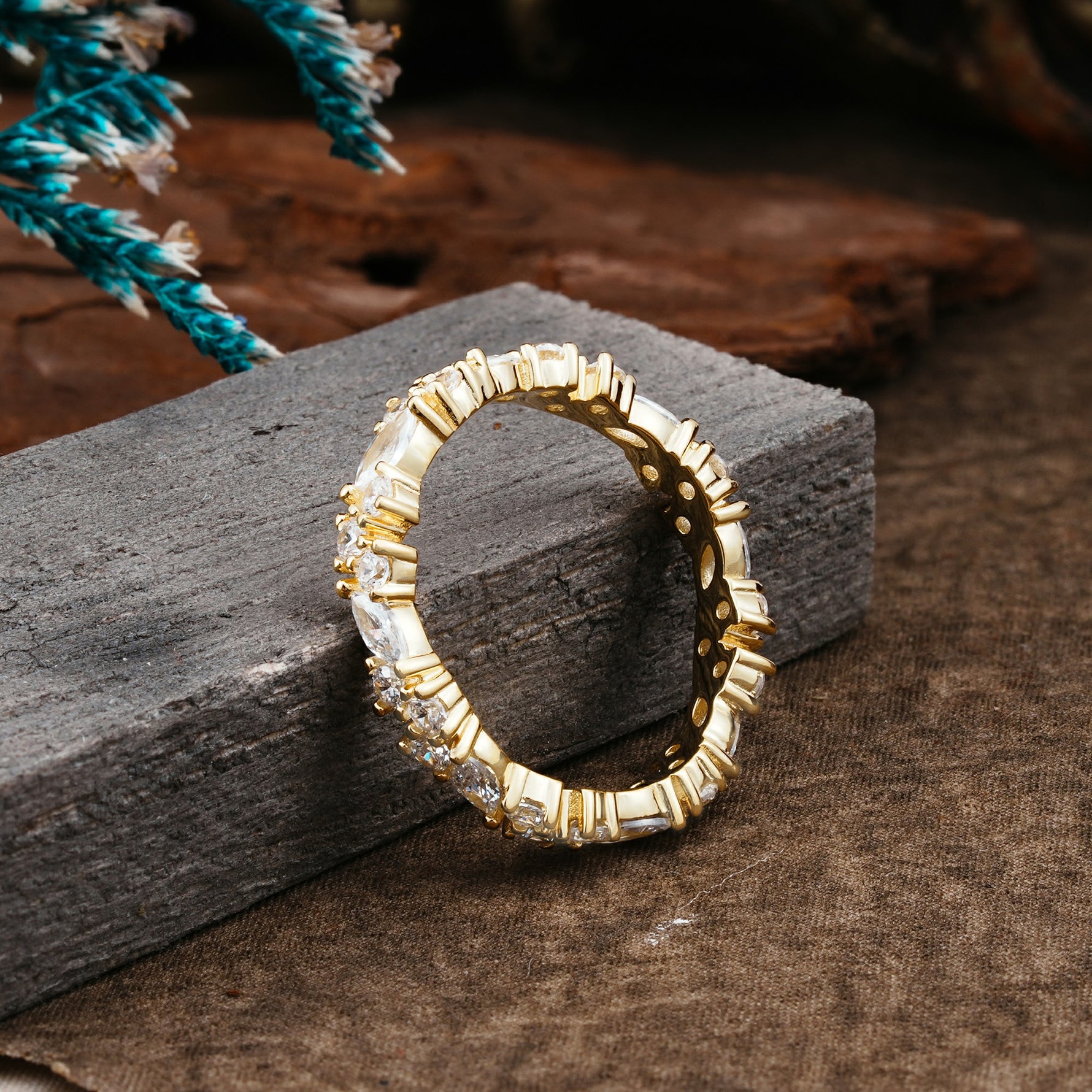 Vintage Mixed Cut Moissanite Eternity Wedding Band - Additional view