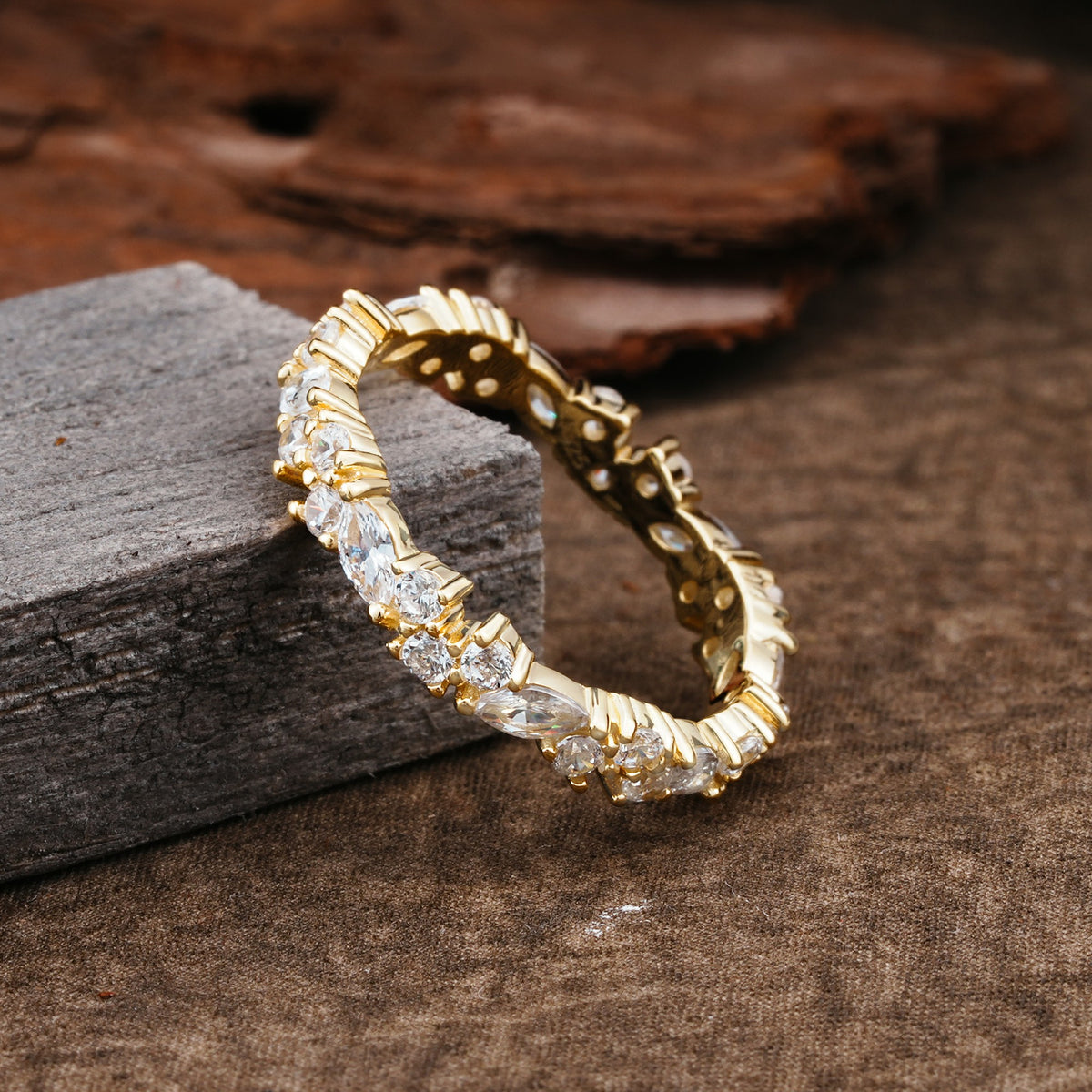 Vintage Mixed Cut Moissanite Eternity Wedding Band - Additional view