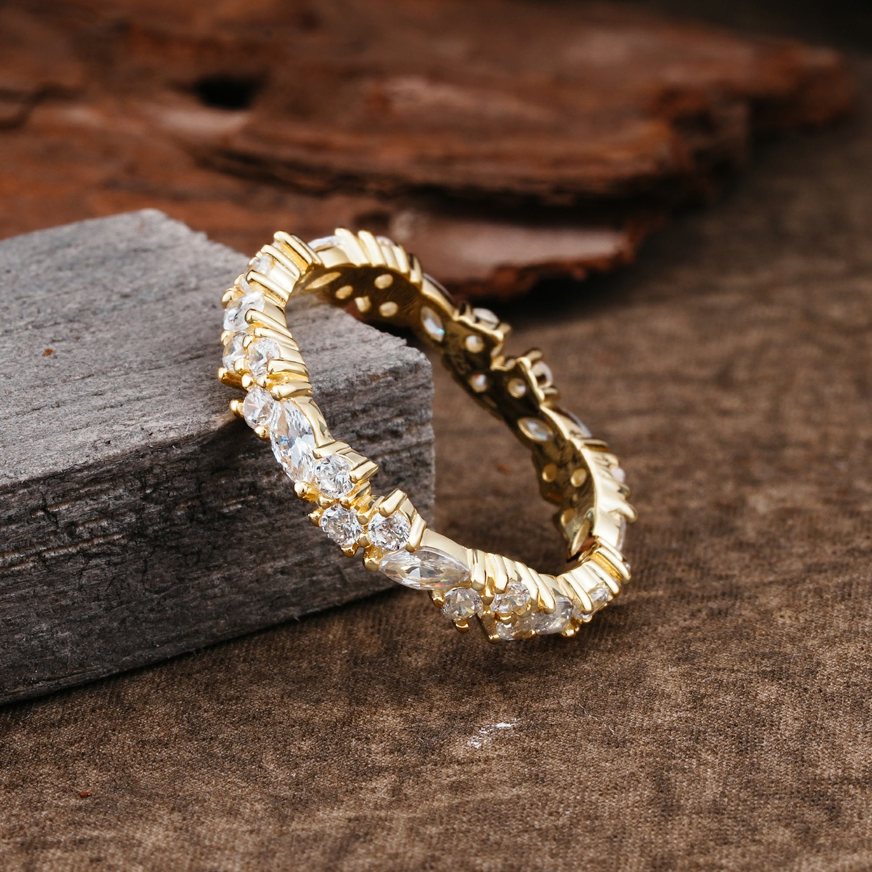 Vintage Mixed Cut Moissanite Eternity Wedding Band - Additional view