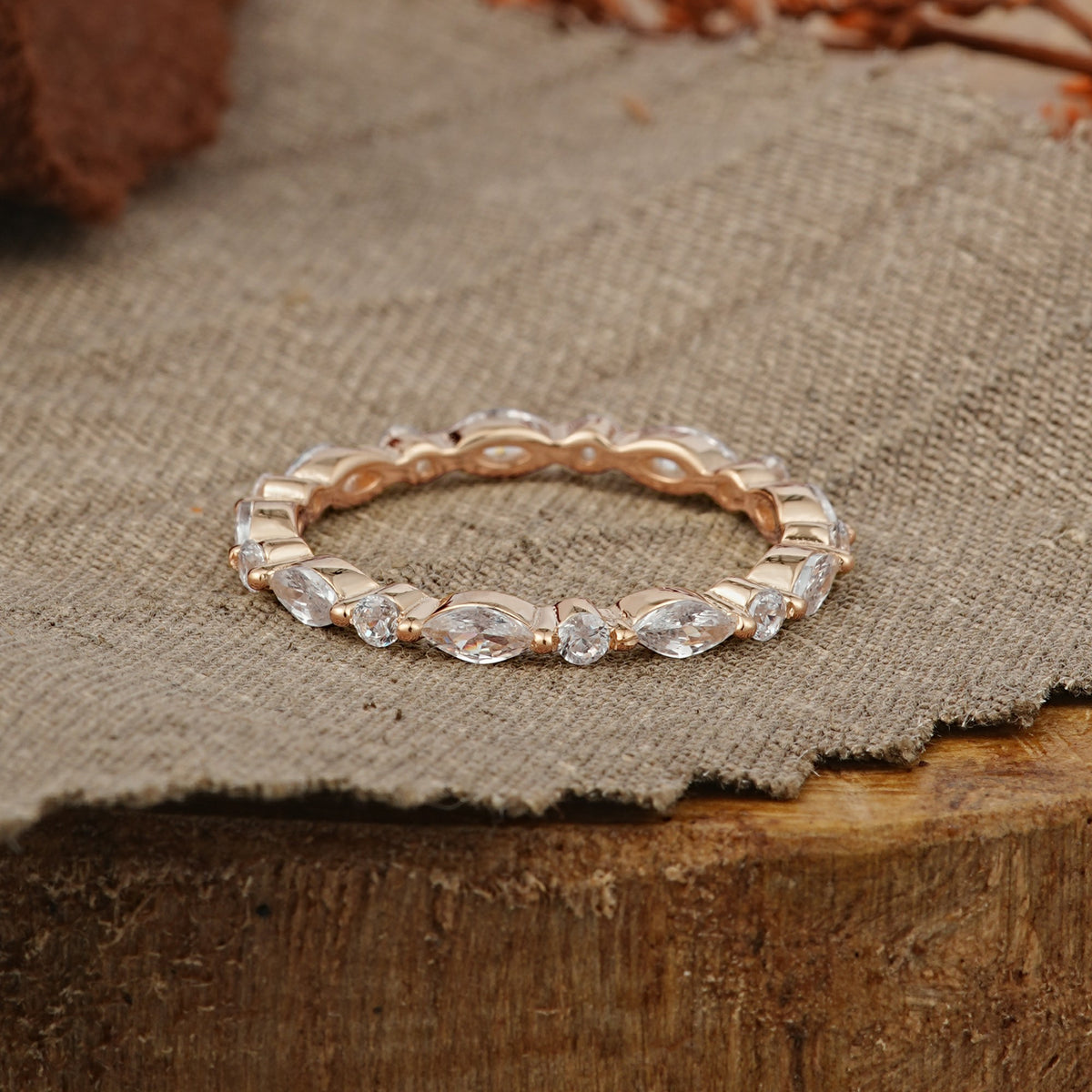 Vintage Marquise & Round Moissanite Full Eternity Wedding Band - Additional view