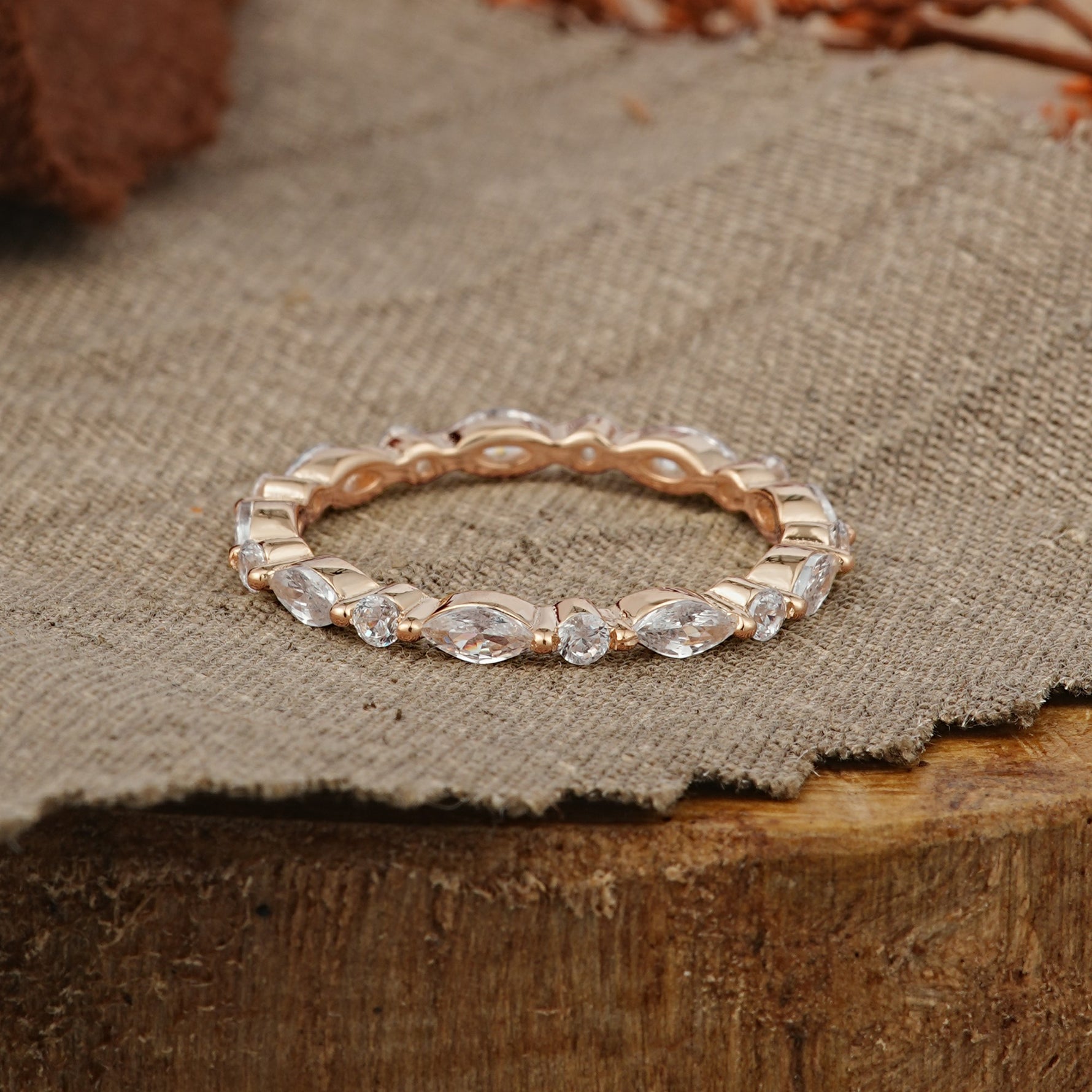 Vintage Marquise & Round Moissanite Full Eternity Wedding Band - Additional view
