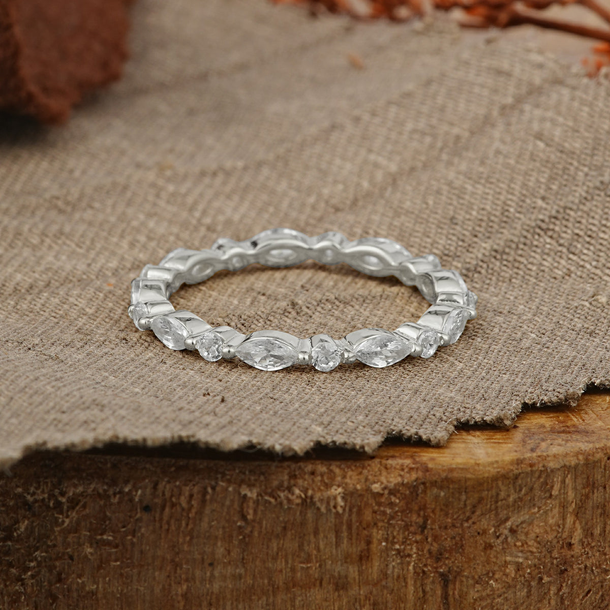 Vintage Marquise & Round Moissanite Full Eternity Wedding Band - Additional view