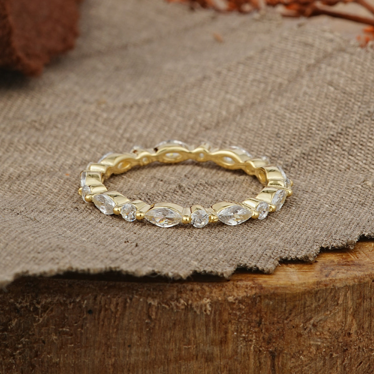 Vintage Marquise & Round Moissanite Full Eternity Wedding Band - Additional view