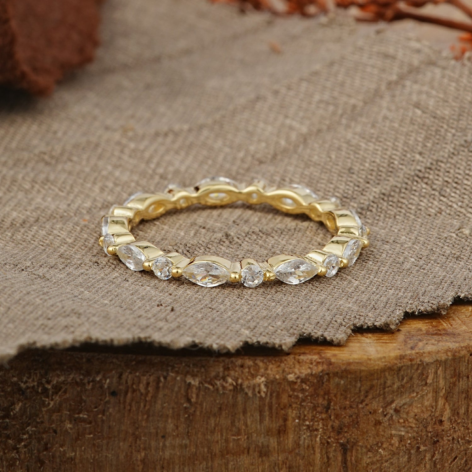 Vintage Marquise & Round Moissanite Full Eternity Wedding Band - Additional view