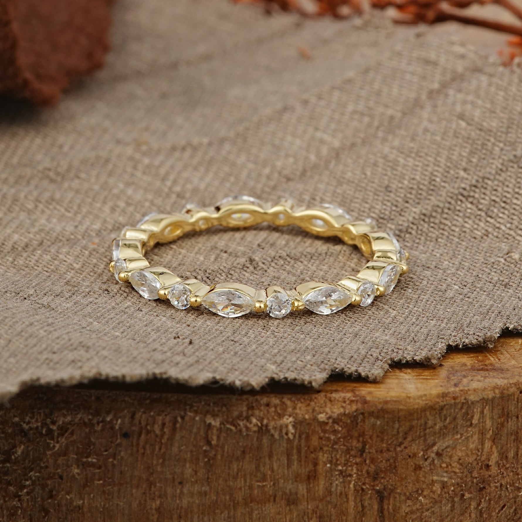 Vintage Marquise & Round Moissanite Full Eternity Wedding Band - Additional view