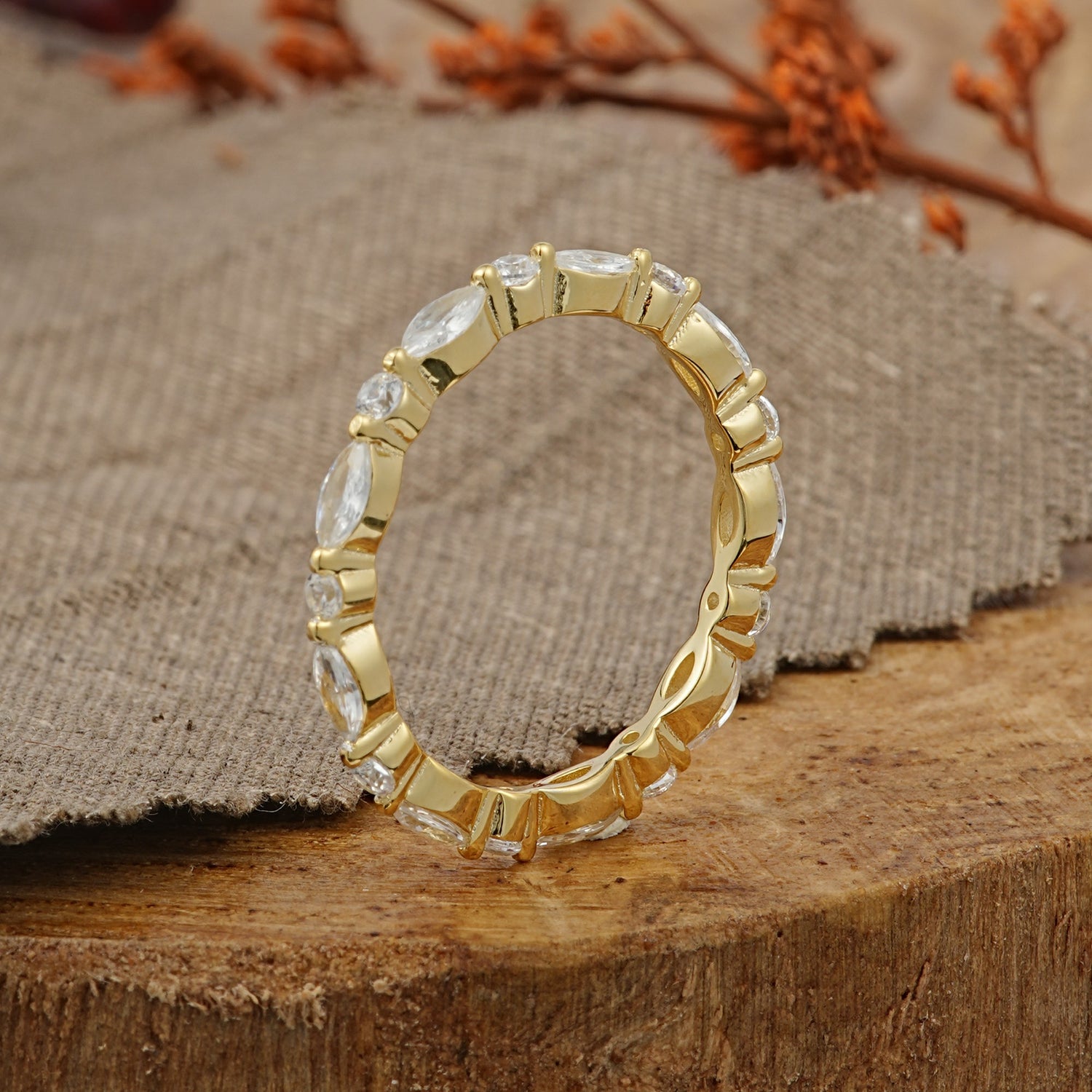Vintage Marquise & Round Moissanite Full Eternity Wedding Band - Additional view