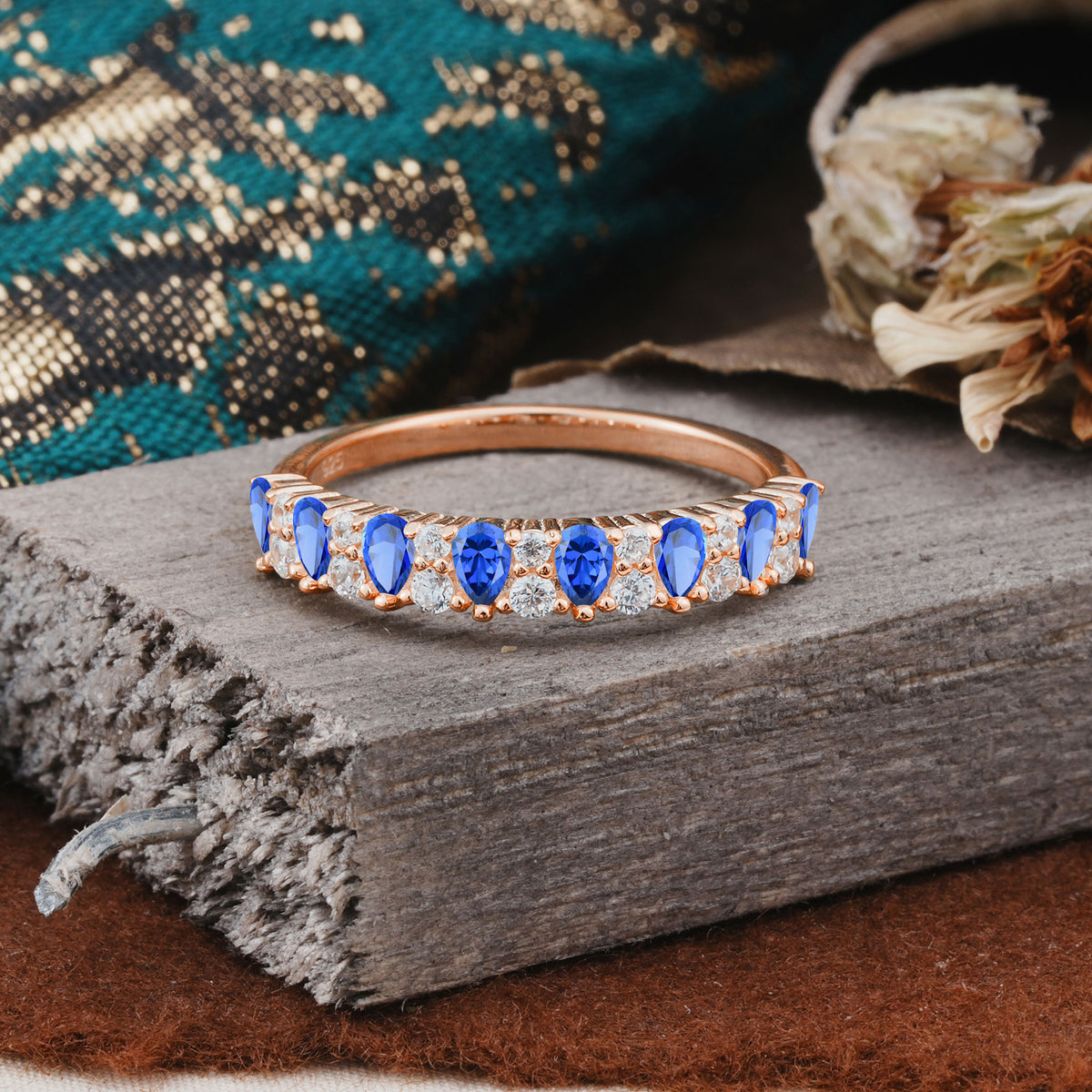 Natural Pear Cut Sapphire Eternity Wedding Band - Additional view