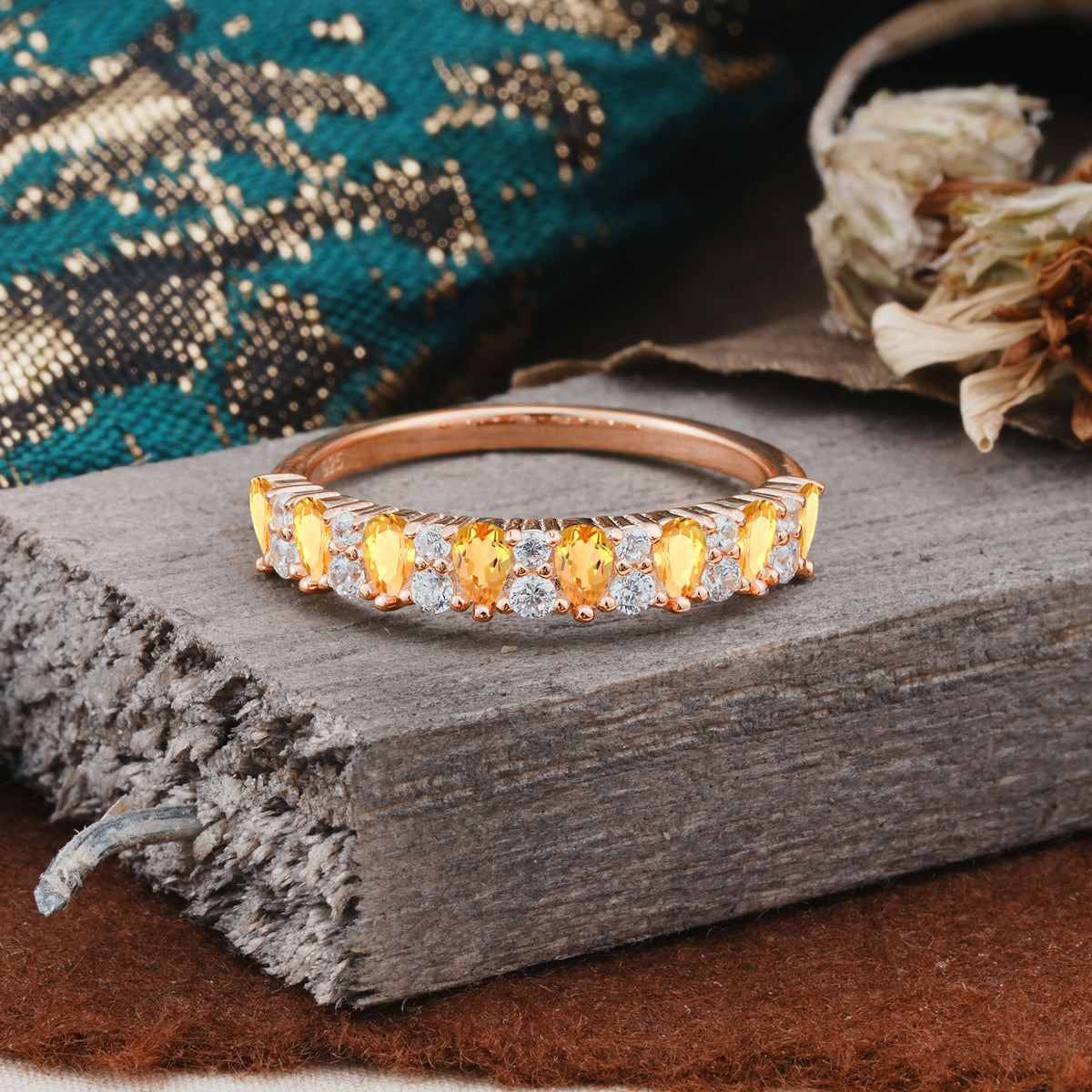 Natural Pear Cut Citrine Eternity Wedding Band - Additional view