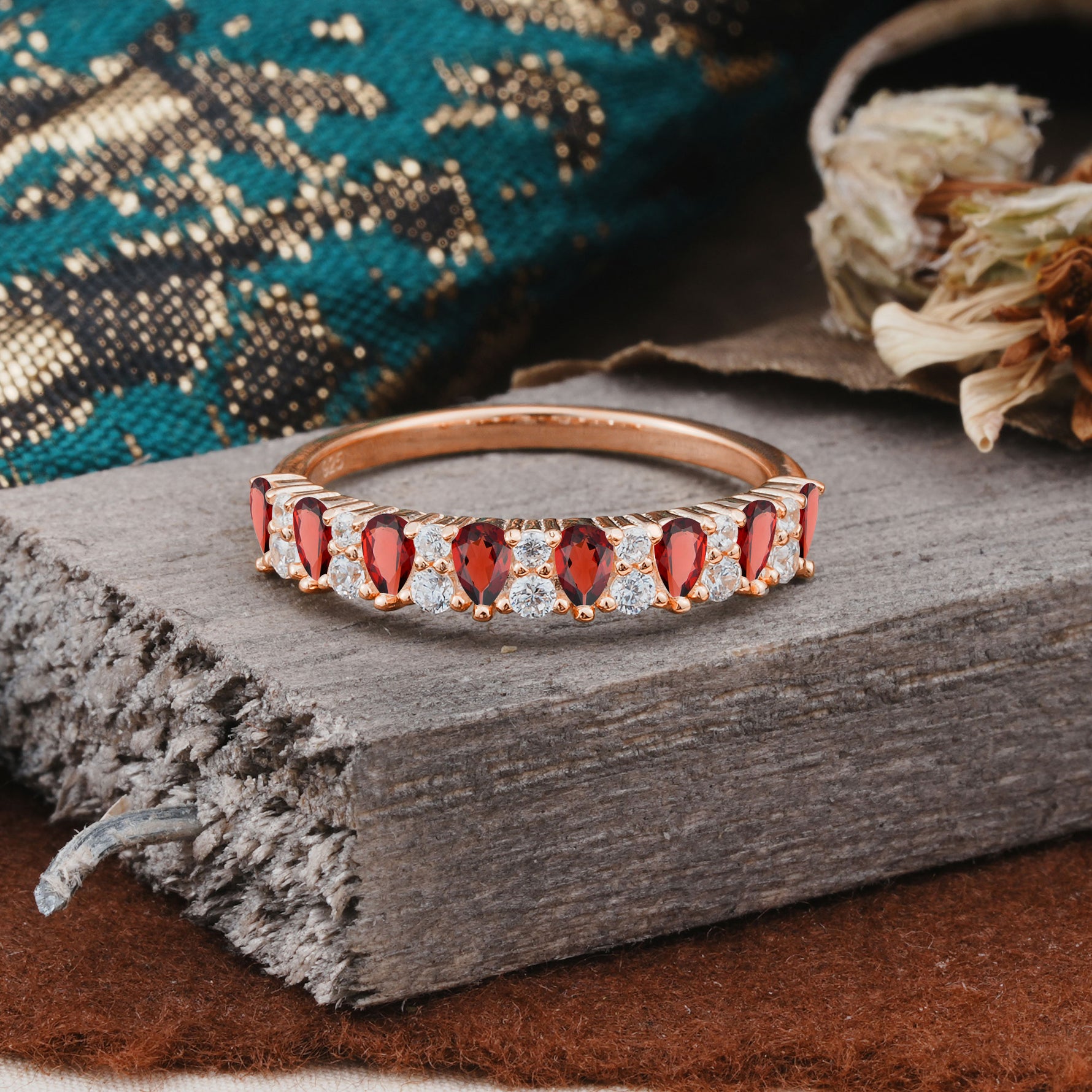 Natural Pear Cut Garnet Eternity Wedding Band - Additional view