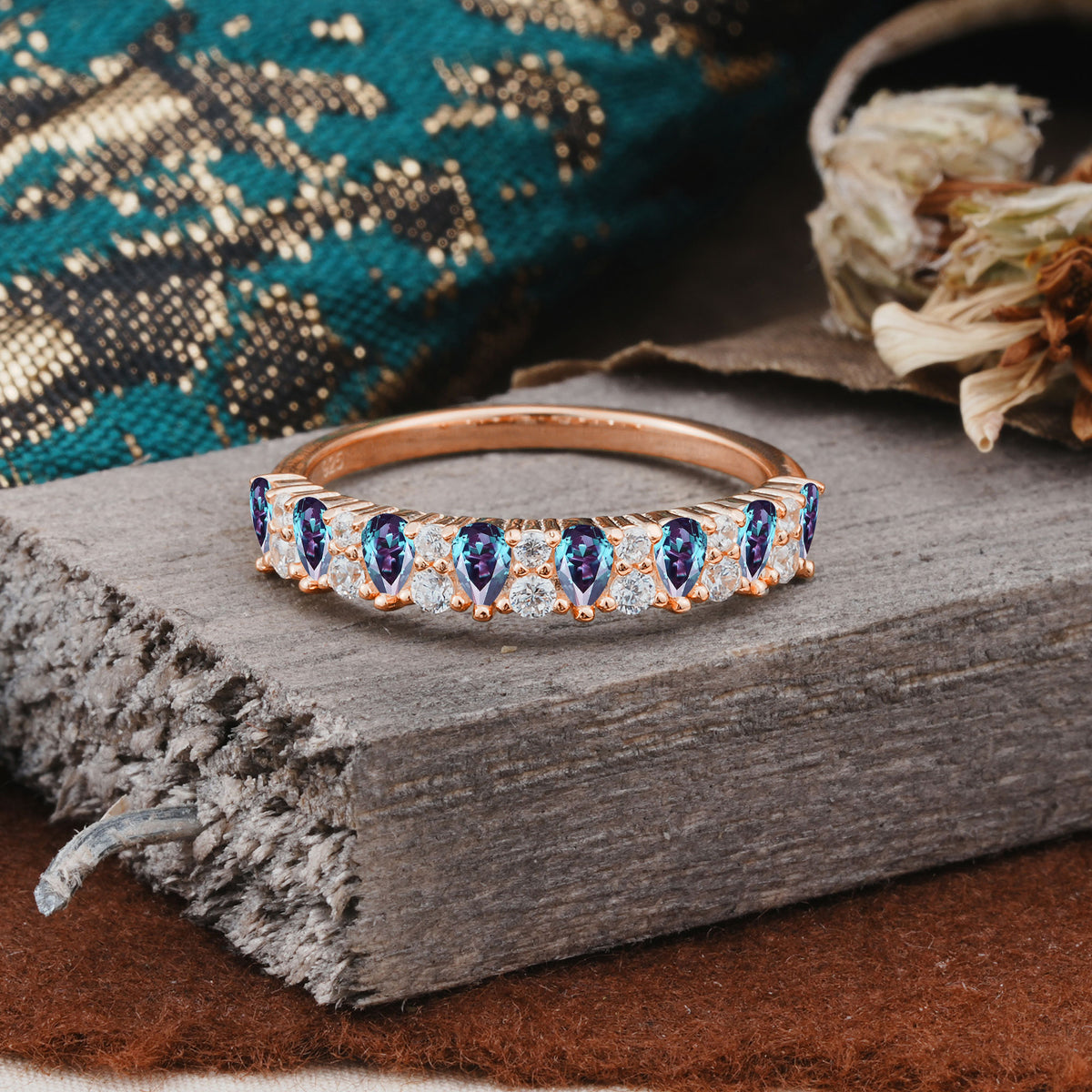 Natural Pear Cut Alexandrite Eternity Wedding Band - Additional view