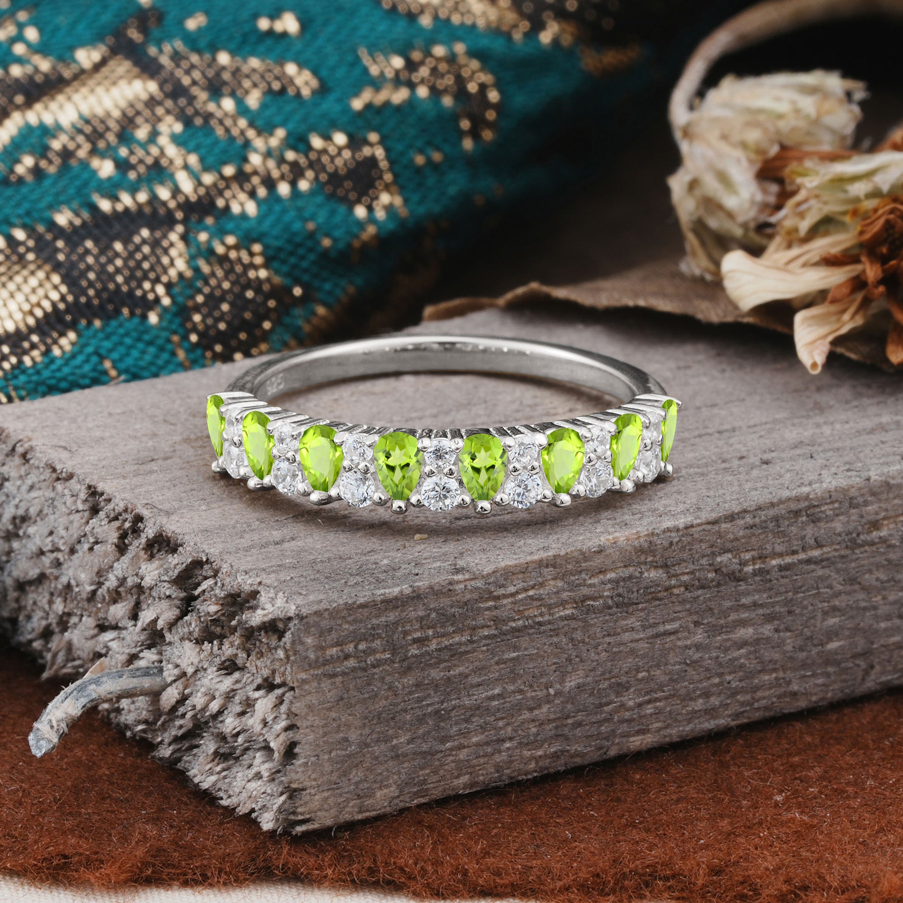 Natural Pear Cut Peridot Eternity Wedding Band - Additional view