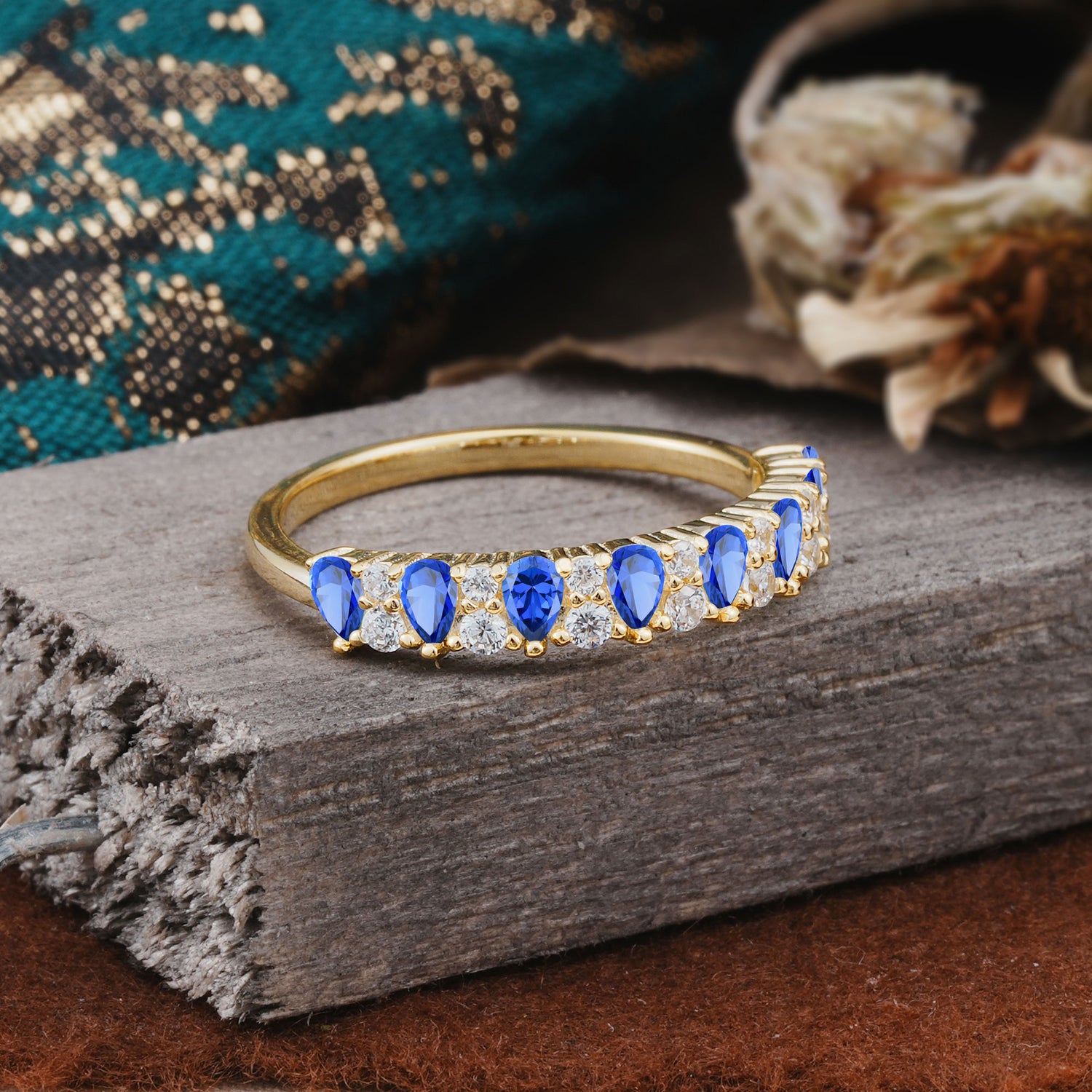Natural Pear Cut Sapphire Eternity Wedding Band - Additional view