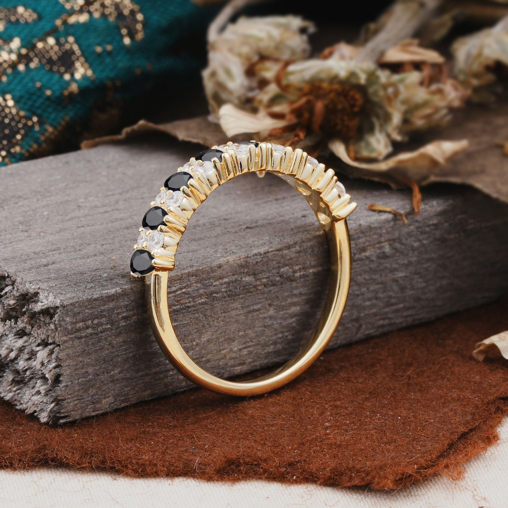 Natural Pear Cut Black Onyx Eternity Wedding Band - Additional view