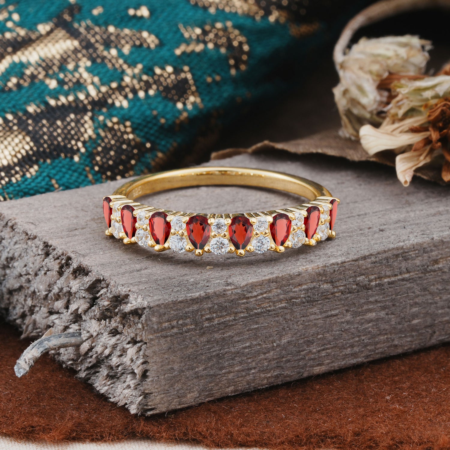 Natural Pear Cut Garnet Eternity Wedding Band - Additional view