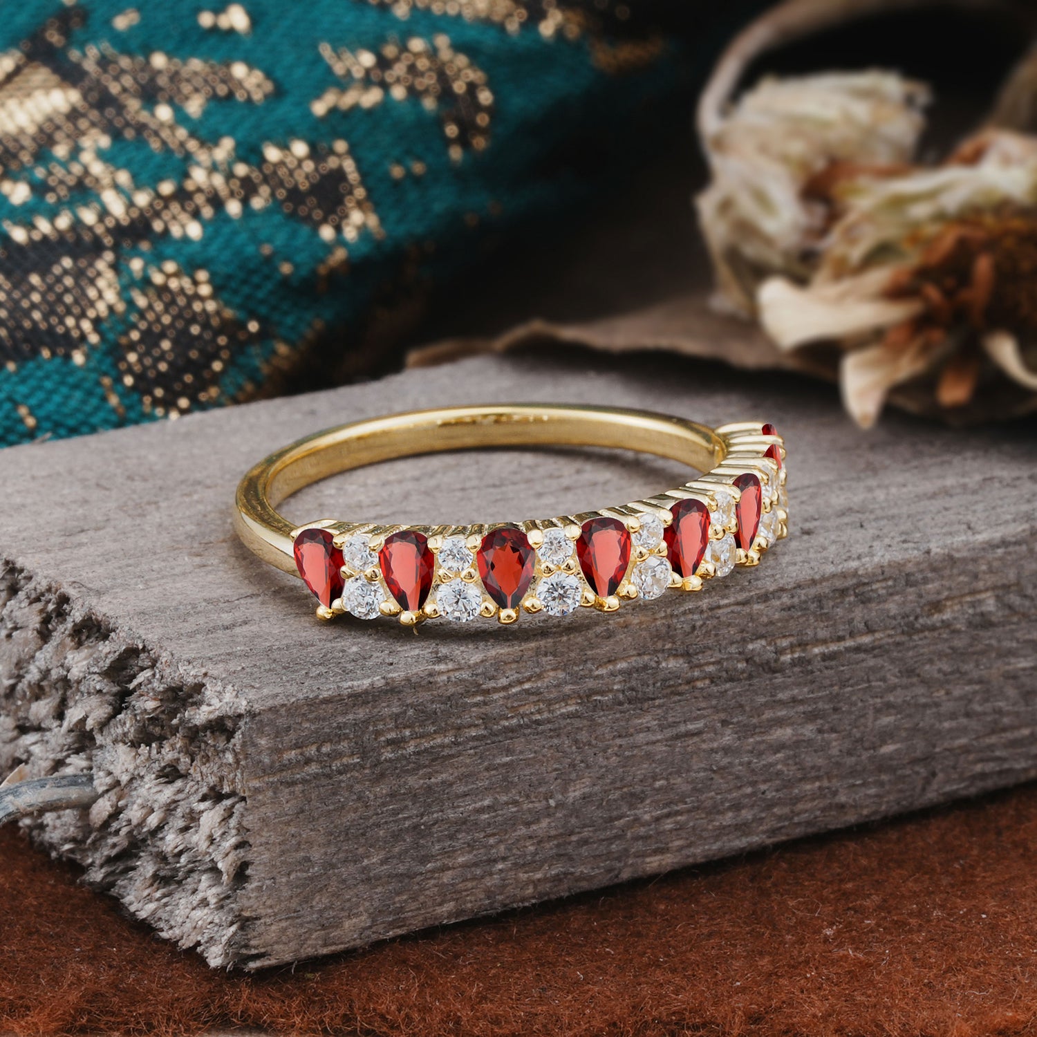 Natural Pear Cut Garnet Eternity Wedding Band - Additional view