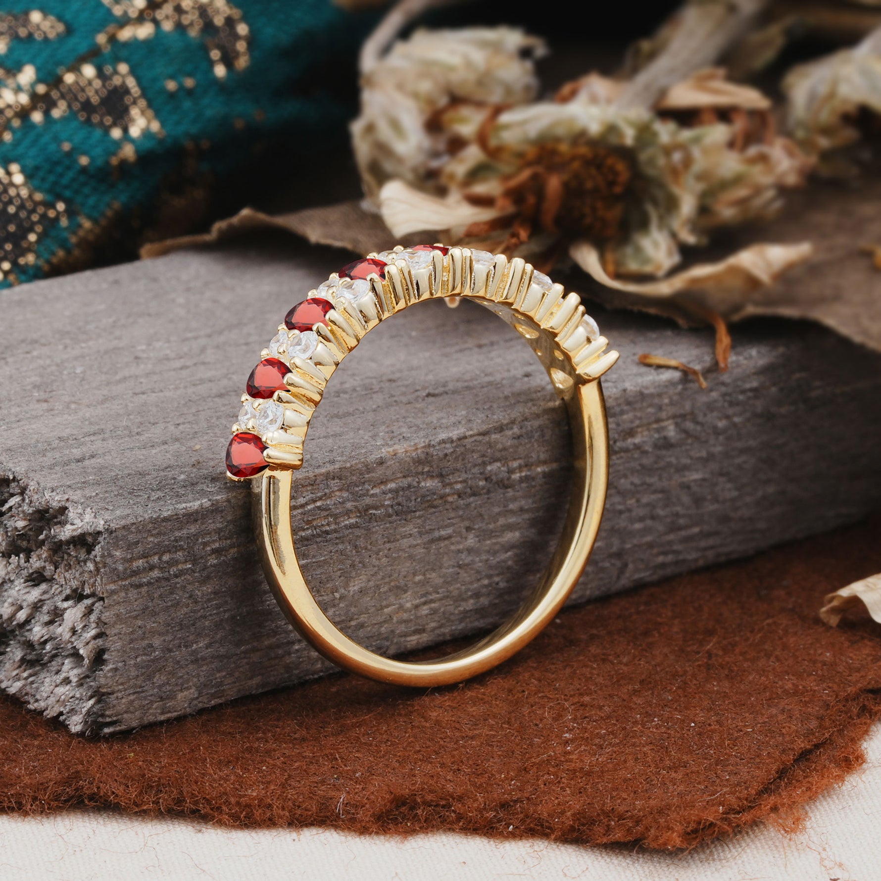 Natural Pear Cut Garnet Eternity Wedding Band - Additional view
