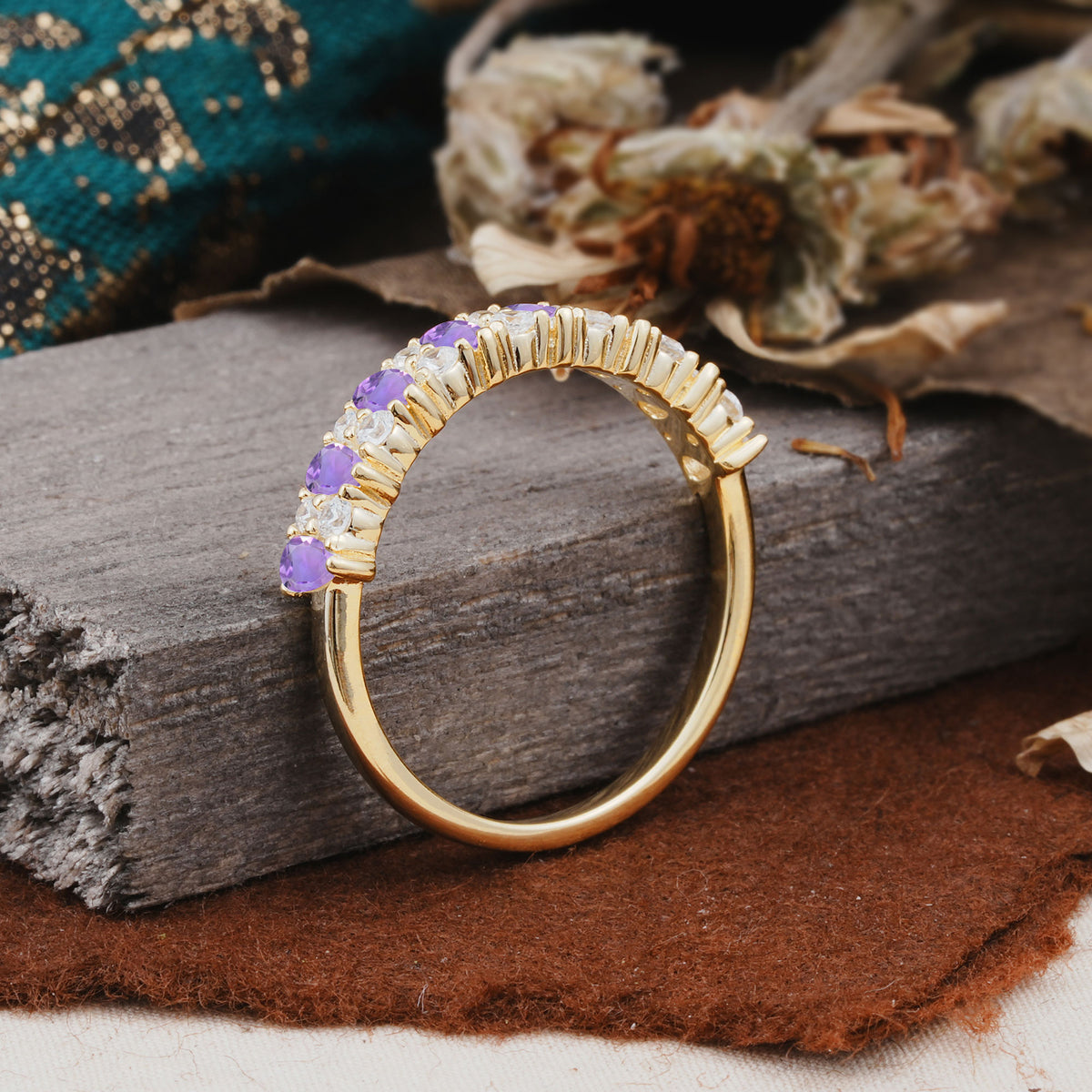 Natural Pear Cut Amethyst Eternity Wedding Band - Additional view