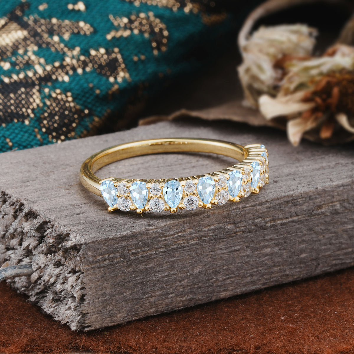 Natural Pear Cut Aquamarine Eternity Wedding Band - Additional view