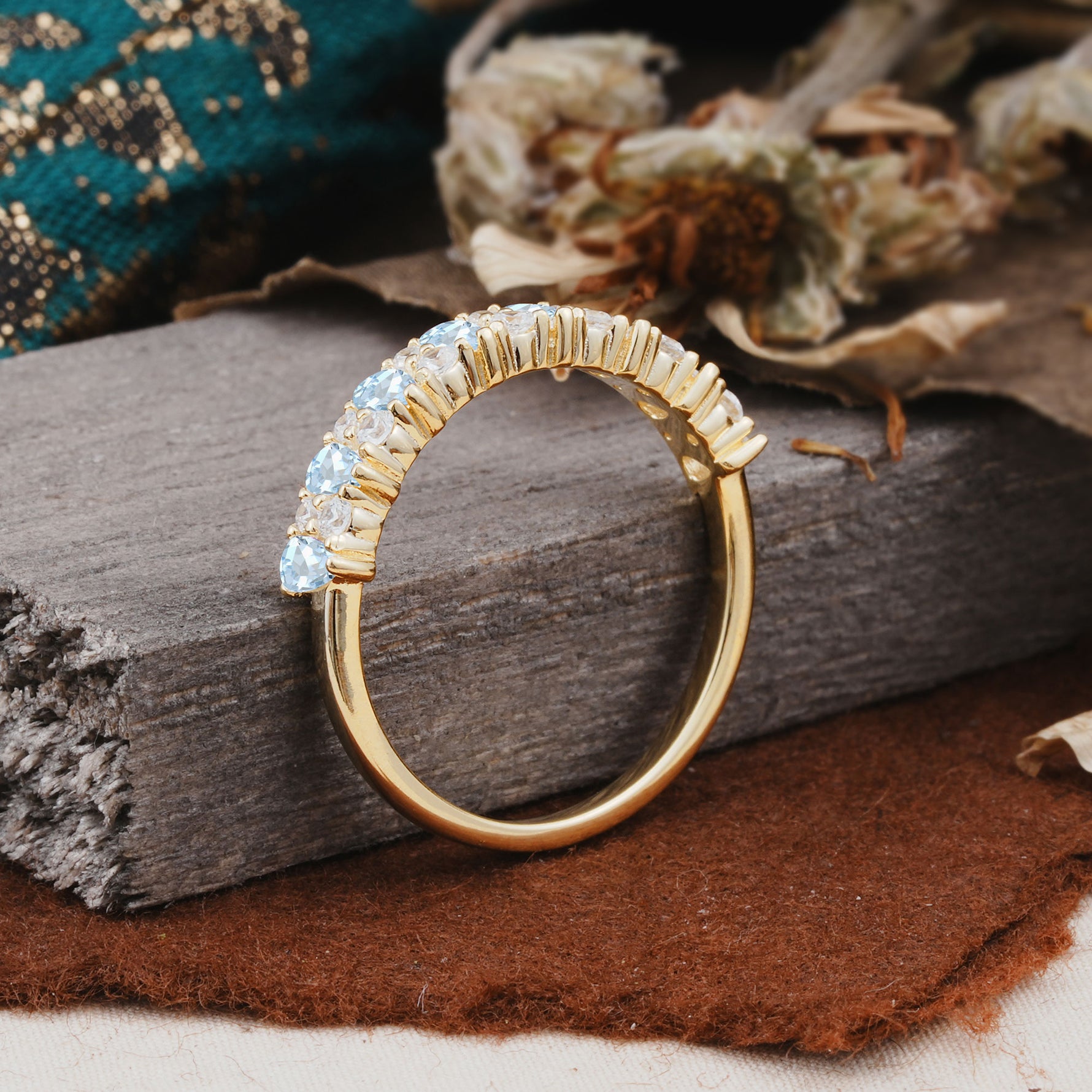 Natural Pear Cut Aquamarine Eternity Wedding Band - Additional view