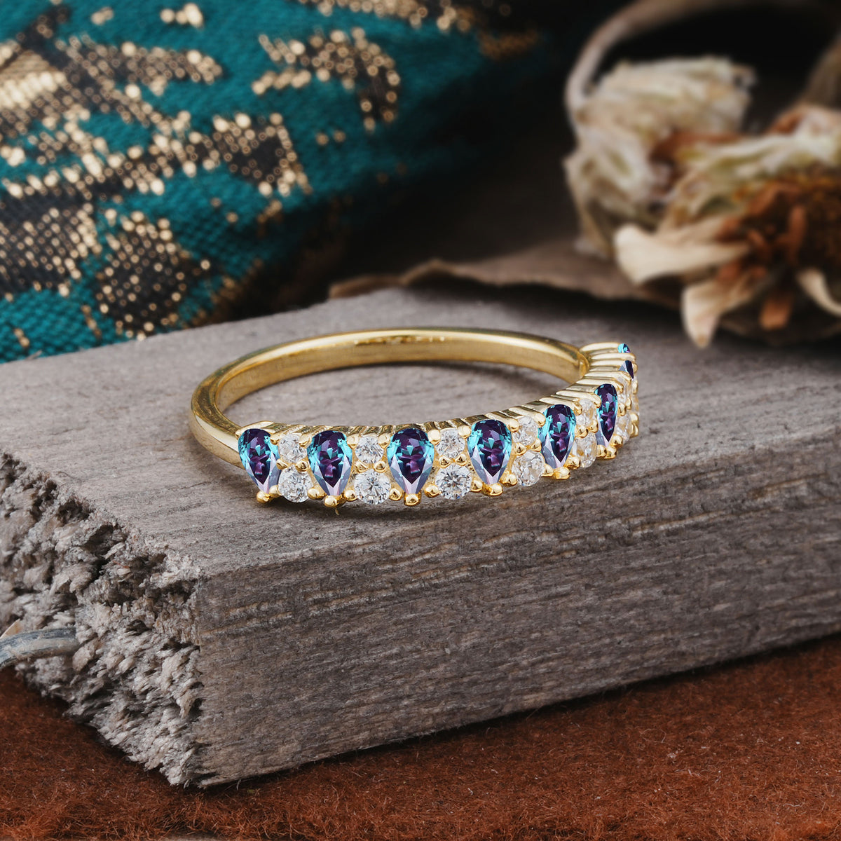 Natural Pear Cut Alexandrite Eternity Wedding Band - Additional view